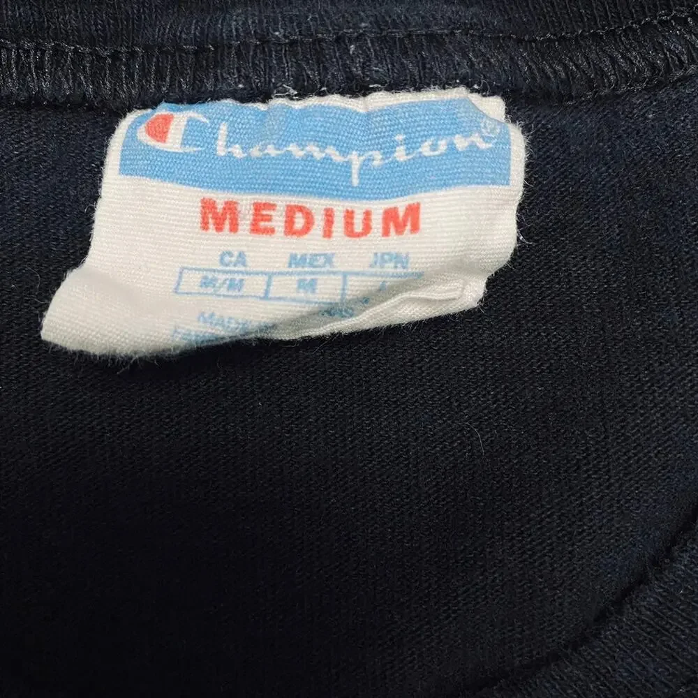 80s Vintage Champion‎ Sports Shirt Men's Medium Black Patch Logo Short Sleeve - Picture 5 of 6